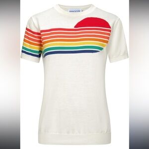 REVOLVE White Sweater with Rainbow Stripes